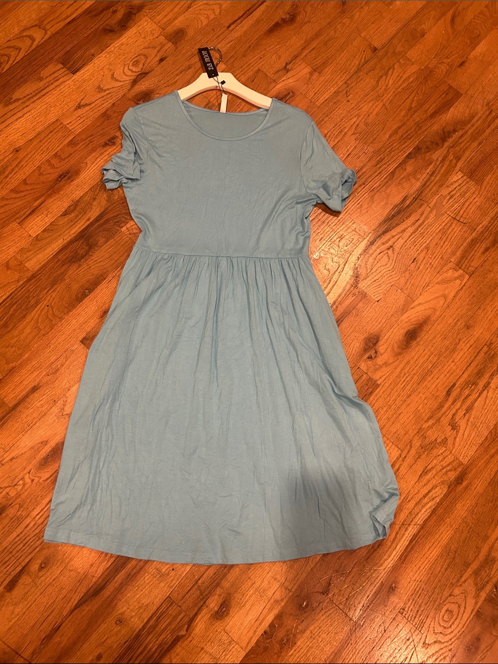 Casual Light Blue Short Sleeve Midi Dress